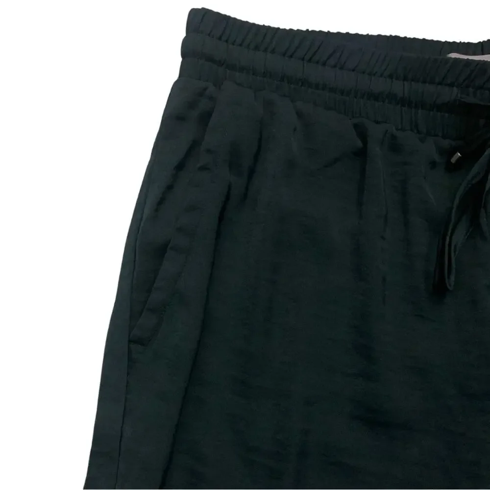 Forest Green Satin Relaxed Jogger Track Pants Dressy Preppy Sporty Blokecore - Picture 3 of 9